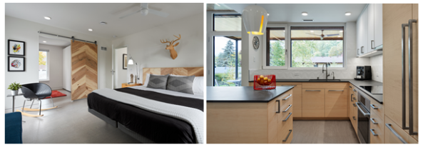 Upstairs bedroom and downstairs kitchen. Pictures: Corey Gaffer, Gaffer Photography